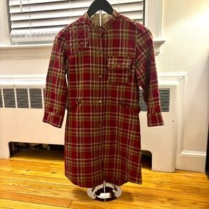 Women's 100% Wool Pendleton Plaid Shirt Dress With Pocket Size XS